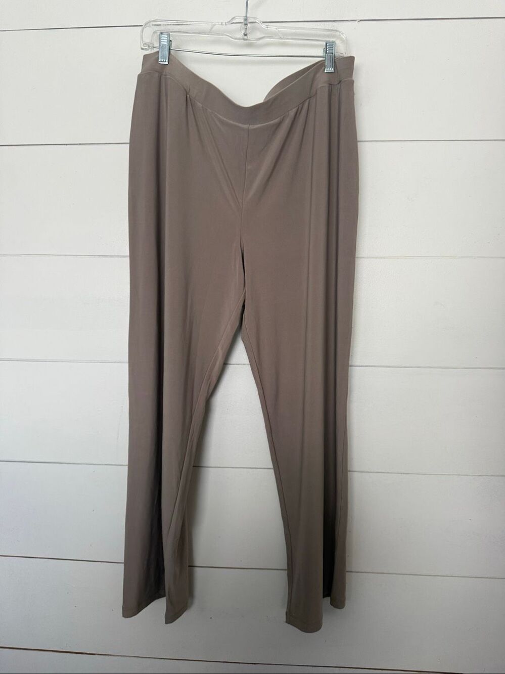 Susan Graver Women’s Large Petite Tan Wide Leg Stretchy Pants Pull On